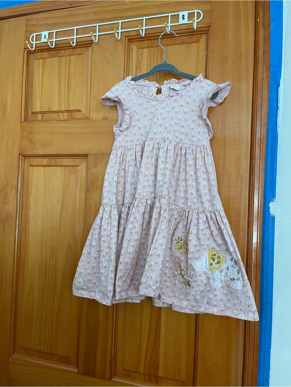 next Pale Pink Floral Tiered Dress with Embroidered Patch